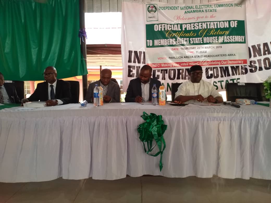 INEC Issues Certificates Of Return To Anambra State House Of Assembly Members – Elect In Awka