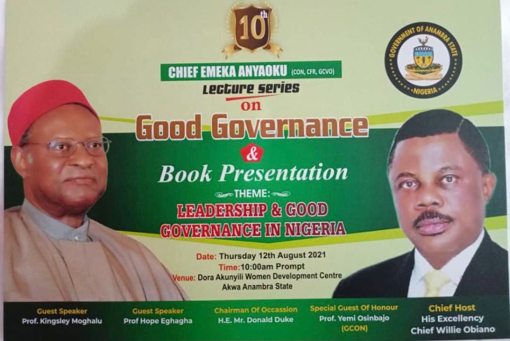 10th Edition Of Chief Emeka Anyaoku Lecture Series Holds Today