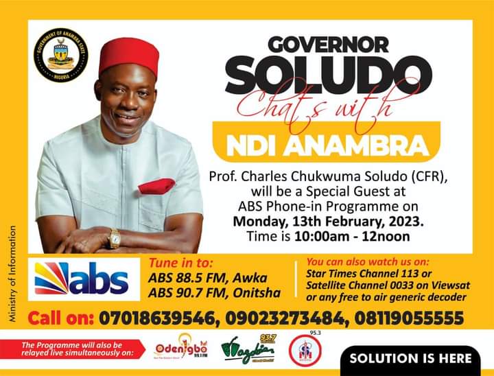 Soludo To Be Guest On “Chat With Mr. Governor” On ABS Radio, TV Channels Today, 10am