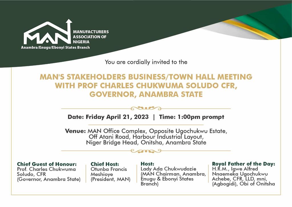MAN Stakeholders Business, Town Hall Meeting With Soludo Holds Today In Onitsha